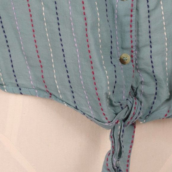 Falls Creek Light Teal Blue Button Down Embroidered Short Sleeve Blouse XL - Picture 7 of 10